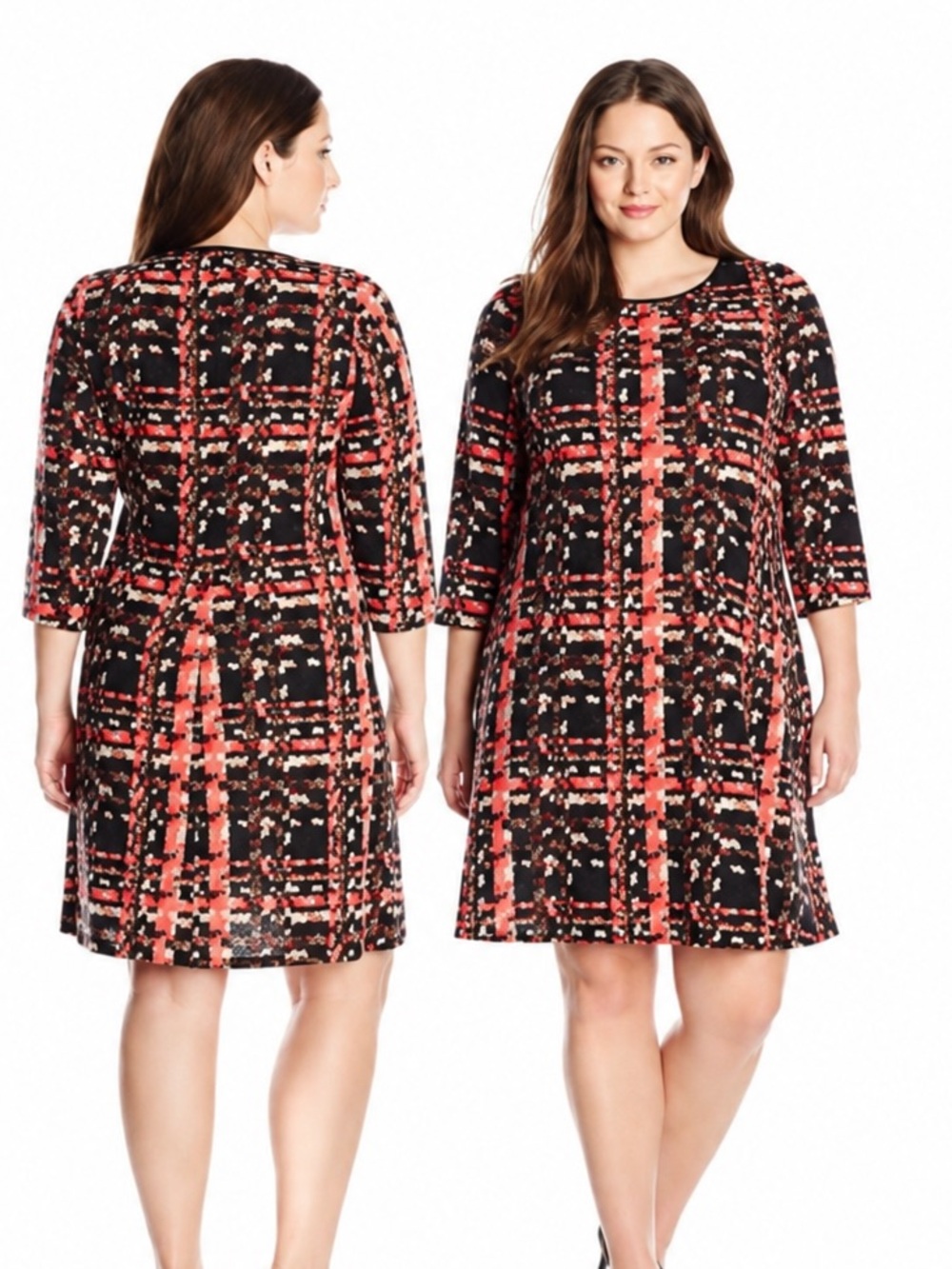NWT 18W Tiana B Black, grey , coral shift dress